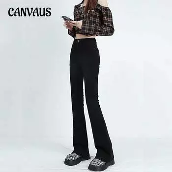 Микроджинсы женские весенне-осенние брюки-клеш с высокой талией длинные брюки джинсовые джинсы XS чёрный