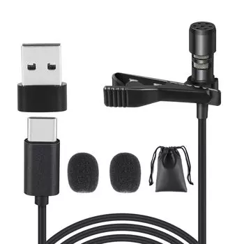 Микрофон DEVENTORZ USB-микрофон типа C Мини-микрофон с зажимом Всенаправленный конденсаторный микрофон Микрофон для ПК с зажимом Чехол для хранения