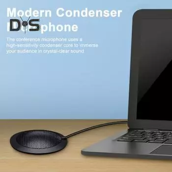 Микрофон для конференций Plug-and-Play, всенаправленный конденсаторный микрофон с углом обзора 360 градусов, нескользящая основа, высокочувствительный настольный компьютерный микрофон 3.5mm