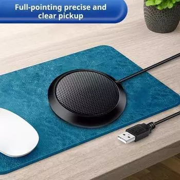 Микрофон для конференций Plug-and-Play, всенаправленный конденсаторный микрофон с углом обзора 360 градусов, нескользящая основа, высокочувствительный настольный компьютерный микрофон USB Plug