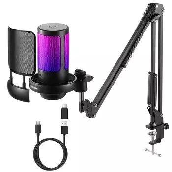 Микрофон FerBuee для ПК USB-игровой микрофон с RGB-подсветкой, конденсаторный микрофон, совместимый со смартфонами Windows и MacOS, подходящий для игр в режиме реального времени и ZOOM TikTok