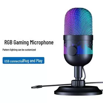 Микрофон USB RGB из Юго-Восточной Азии для игр, караоке и потокового вещания чёрный
