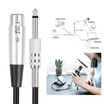 Микрофонный кабель для микшеров Female XLR to 1/4 (6,35) TS моно микрофонный кабель шнур для динамического микрофона корпус из цинкового сплава никелированный медный разъем 3M чёрный