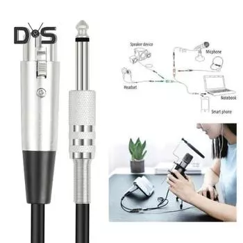 Микрофонный кабель для микшеров Female XLR to 1/4 (6,35) TS моно микрофонный кабель шнур для динамического микрофона корпус из цинкового сплава никелированный медный разъем 3M чёрный