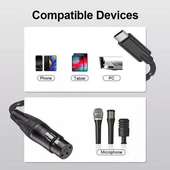 Микрофонный кабель USB C - XLR Female 32 бит/384 кГц для цифровой аудиозаписи для iPhone 15 серии и ноутбуков телефонов 100CM