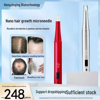 Микроигольный инструмент для роста волос на коже головы с мезодермом MTS и безыгольным, безанестетически высушенным порошком для красоты. button screen model + 3 4D hair growth chips красный