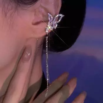 Микроинкрустированный цирконом Изысканный зажим для ушей с кисточкой-бабочкой Темперамент Супер бессмертный зажим для ушной кости Нишевый дизайн, персонализированное отверстие для уха Бесплатный зажим для ушей