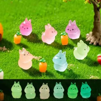 Микропейзаж, мультяшный милый светящийся в темноте кролик, трехмерное украшение, декоративные аксессуары своими руками, настольные украшения из смолы luminous rabbit 10pcs зелёный