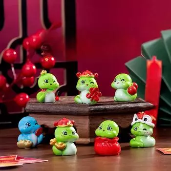 Микропейзаж Новогодняя счастливая змея DIY украшения Слепой мешок аксессуары Настольный автомобиль переноска Год Змеи смоляные украшения New Year s Snake 5pcs