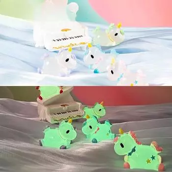 Микропейзаж смоляной орнамент милый мультфильм светящийся единорог орнамент настольный автомобиль люминесцентное украшение 5pcs синий