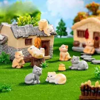 Микропейзажное украшение, мультяшный милый три цветка, фигурка кота, животное, украшение, аксессуары, настольный автомобиль, котенок, украшение three-flower cat 10pcs