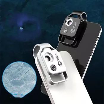 Микроскоп для мобильного телефона с 200-кратным HD-объективом. Вы держите в руках небольшое макро-умное электронное зеркало с подсветкой. чёрный