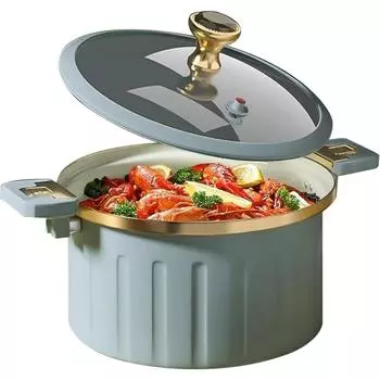 Микроскороварка с эмалированной подкладкой, антипригарным покрытием, 8 л, двухтактный замок, напорный бак с крышкой, силиконовое уплотнение, клапан с защитой от проливания, напорный бак