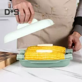 Микроволновая пароварка для кукурузы с ручкой. Пищевая термостойкость. Можно мыть в микроволновой печи. Можно мыть в посудомоечной машине. 2 кукурузных початка. Кукурузная плита на пару. Кухонные гаджеты. синий