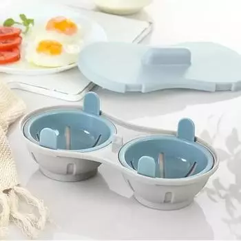 Микроволновая печь Двойная яйцеварка Форма с крышкой Портативный Легкоочищаемый контейнер для варки яиц на пару Посуда Кухонный Инструмент белый