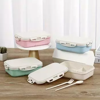 Микроволновая печь Ланч-бокс для детей, школьный экологически чистый, без БФА, пшеничная соломенная коробка для бенто, кухонный пластиковый контейнер для еды, ланч-бокс зелёный