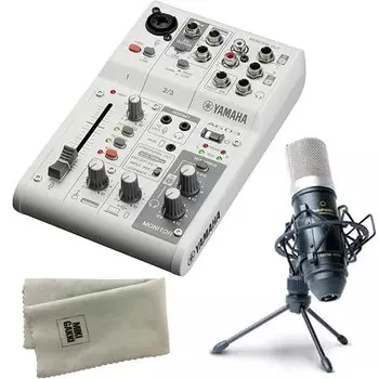 Микшер YAMAHA AG03MK2 W (белый) + Конденсаторный микрофон MPM1000 + Комплект чистящих салфеток (белый)