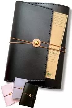 MILABURG Book Кожаный регулируемый водный блокнот Стильная обложка, Bunko, A6, Стиль, Размер, Водонепроницаемый, Отталкивающий, Обложка, (черный)