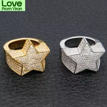 Milangirl Новые хип-хоп рок пять звезд кольца для мужчин роскошные золотые серебряные стразы циркон пентаграмма кольца для женщин свадебная вечеринка 10 золотой
