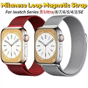 Миланская петля для Apple Watch Ultra2, ремешок 44 мм, 40 мм, 45 мм, 49 мм, 41 мм, 42 мм, 38 мм, 44 мм, ремень-браслет iWatch series 9 7 se 3 5 6 8 38mm 40mm 41mm чёрный