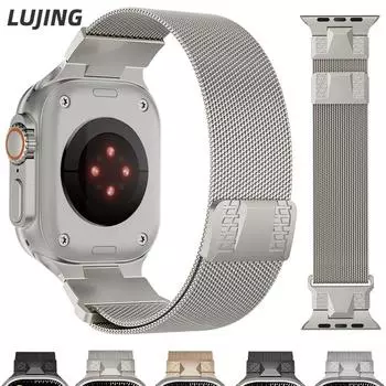 Миланский ремешок для Apple Watch 49 мм, 45 мм, 42 мм, 44 мм, механический магнитный ремешок-петля для браслета IWatch Ultra 2 1 Series 9 8 7 4 5 6 SE 42MM 44MM 45MM чёрный