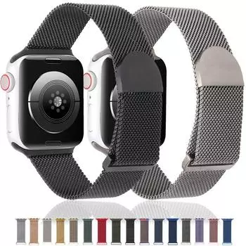 Миланский ремешок для Apple Watch Band Ultra 8 7 6 SE 5 4 3, металлический браслет Correa 49 мм, 45, 44, 42 мм, браслет из нержавеющей стали IWatch 41, 40, 38 мм 38mm 40mm 41mm серебряный