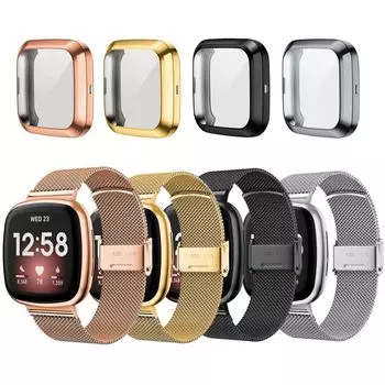 Миланский ремешок для Fitbit versa 4 3 Sense 2, чехол из ТПУ, защитный экран, бампер для металлического браслета для часов Fitbit Sense2 For Versa 4 or Sense 2 серебряный