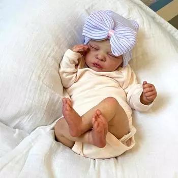 Милая 18-дюймовая реалистичная спящая кукла-реборн Роми, мягкое тканевое тело, имитация новорожденной куклы, красивая шапочка с бантом, 3D-нарисованная реалистичная кукла-младенец, детские игрушки cloth body