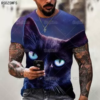 Милая 3D-футболка с принтом животных и кошек для мужчин и женщин, летние топы, свободная футболка с круглым вырезом и коротким рукавом, свободная повседневная мужская одежда, футболки 5XL 6XL