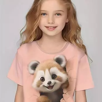 Милая 3D Красная Панда Принт Футболка с Коротким Рукавом Топы Для Девочек Летний Подарок Спорт На Открытом Воздухе Бег 100