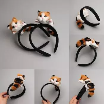 Милая 3D-моделация лежащей кошки-девушки повязка на голову повязка для волос вечерние головной убор обруч