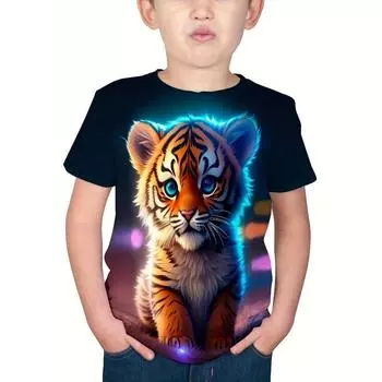 Милая 3D-печатная футболка для мальчика с изображением тигренка, легкая и удобная футболка с короткими рукавами, летняя одежда для мальчиков 100