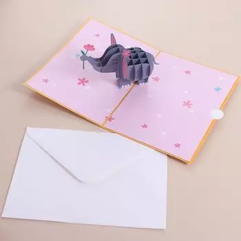 Милая 3D всплывающая поздравительная открытка с бумажным слоном Открытка с изображением слона Поздравительная открытка на День благодарения жёлтый