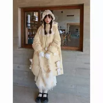 Милая элегантная длинная светло-желтая куртка с капюшоном на хлопковой подкладке, женская зимняя новая утолщенная теплая куртка на хлопковой подкладке S