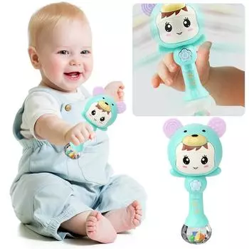 Милая электронная погремушка, сенсорный прорезыватель для зубов, погремушка-шейкер для малышей