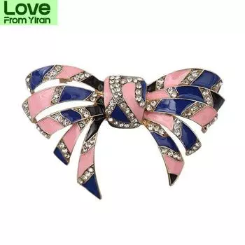 Милая эмалевая розово-голубая брошь-бантик смешанного цвета со стразами, модные украшения для девочек