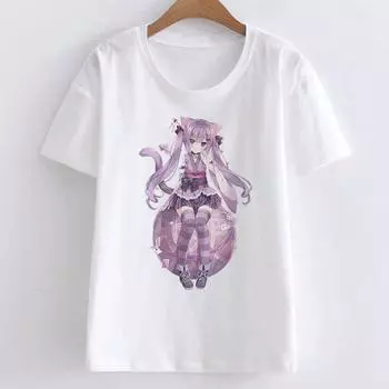 Милая аниме мультяшная футболка с принтом персонажей из мультфильмов для женщин, летнее поступление, японская одежда Harajuku Ka XL белый