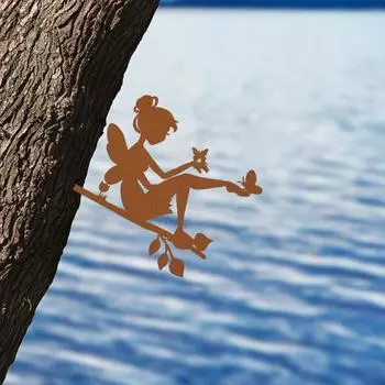 Милая бабочка фея на ветке стальной силуэт металл настенное искусство домашний сад двор патио уличная статуя украшение колышек идеально чёрный