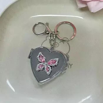 Милая бабочка в форме сердца складное зеркало брелок Y2K модный металлический брелок автомобильный держатель для ключей сумка подвеска украшение для девушки подарок