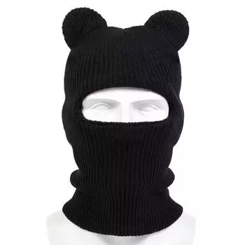 Милая балаклава с украшением для ушей, женская, ветрозащитная и холодостойкая шапка, уличная теплая шапка с капюшоном, вязаные шапки чёрный