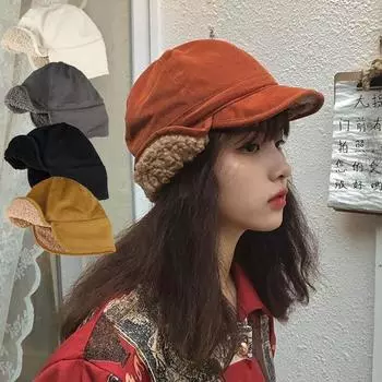 Милая бархатная шапка из овечьей шерсти, женская и мужская теплая шапка-бомбер, утолщенная ветрозащитная плюшевая шапка с защитой ушей