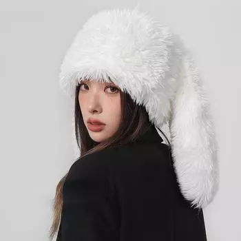 Милая бархатная шапка с заячьими ушками для женщин, зимние утолщенные шапки, теплая защитная шапка для ушей One Size