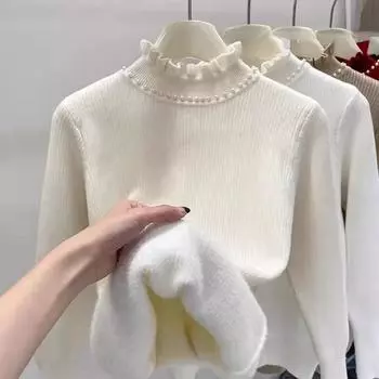 Милая бархатная водолазка, модный дизайн, блузка, повседневный свитер для женщин, осень-зима, корейский, элегантный, тонкий, топ, новый S белый