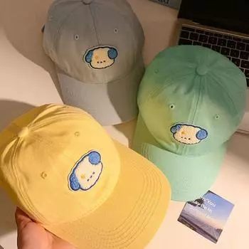 Милая бейсболка с изображением щенка и женского лица, маленькая мягкая кепка, лето 2024, новая солнцезащитная шляпа с козырьком от солнца Adjustable (54-59cm) жёлтый