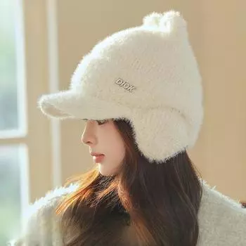 Милая бейсболка с кошачьими ушками, осенне-зимняя ветрозащитная вязаная шапка с защитой от ушей, плюс бархатная утолщенная вязаная шапка M56-58cm бежевый