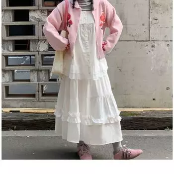 Милая белая юбка-трапеция весна-лето, пышная юбка до локтя, утягивающая плиссированная юбка-зонтик S белый