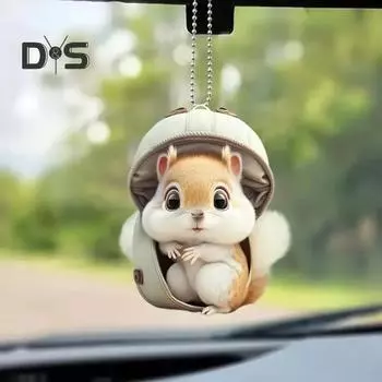 Милая белка, подвеска для зеркала заднего вида, украшение для автомобиля, акриловое украшение с цепочкой из бисера, легкий подвесной аксессуар для салона автомобиля для заднего вида автомобиля 5pcs
