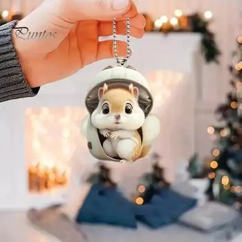 Милая белка, подвеска для зеркала заднего вида, украшение для автомобиля, акриловое украшение с цепочкой из бисера, легкий подвесной аксессуар для салона автомобиля для заднего вида автомобиля 5pcs