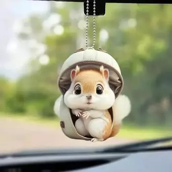 Милая белка, подвеска для зеркала заднего вида, украшение для автомобиля, акриловое украшение с цепочкой из бисера, легкий подвесной аксессуар для салона автомобиля для заднего вида автомобиля 5pcs