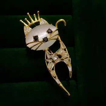 Милая брошь в виде кошки в форме короны с бриллиантами и опалом, трендовая декоративная женская корсажная брошь